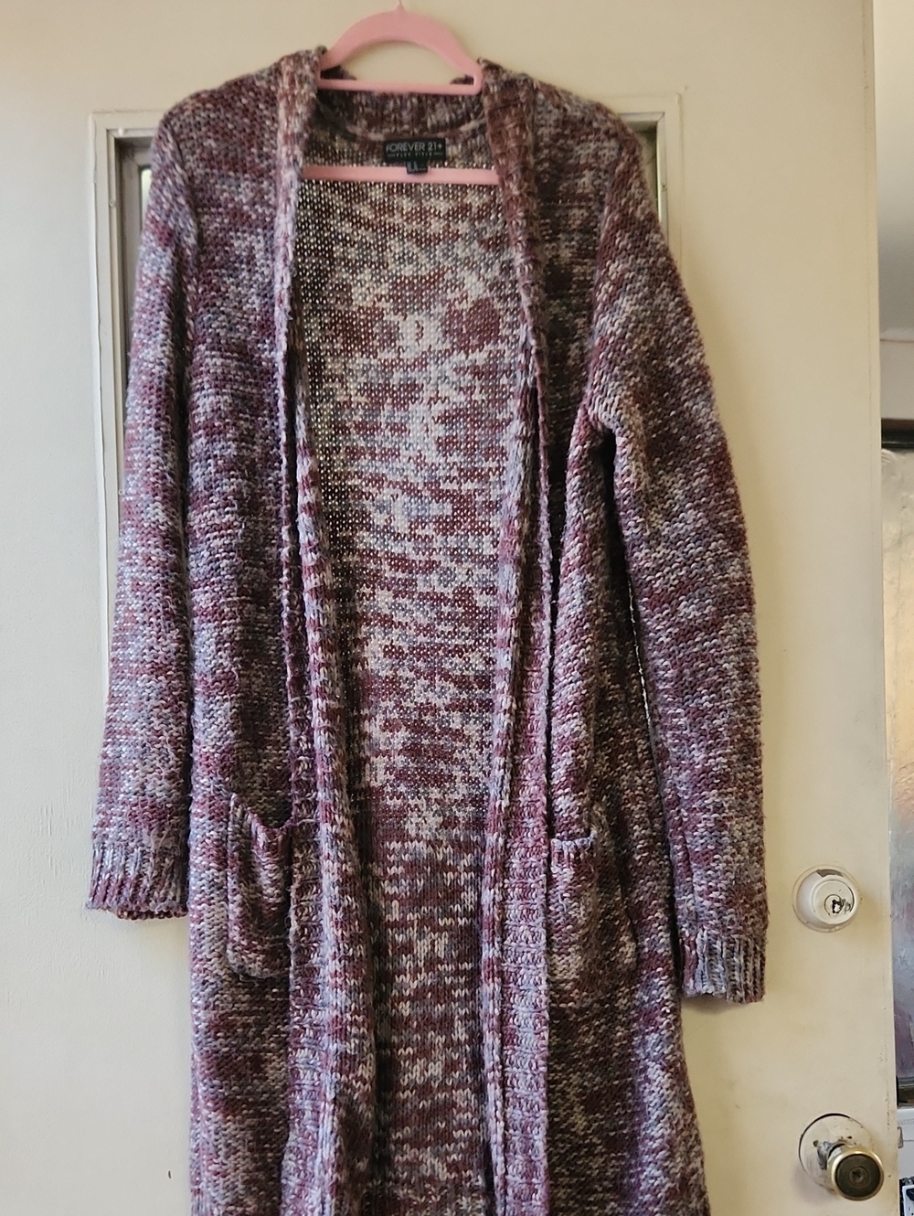 Forever 21 Marled Purple Open-Front Long Cardigan